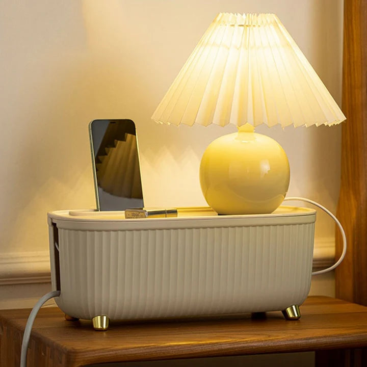 Space-Saving Striped Cable Organizer Box